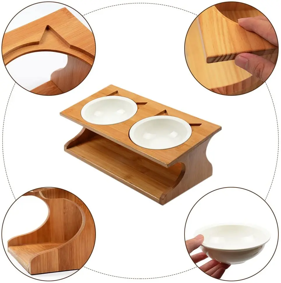 Wooden Stand Cat Bowls