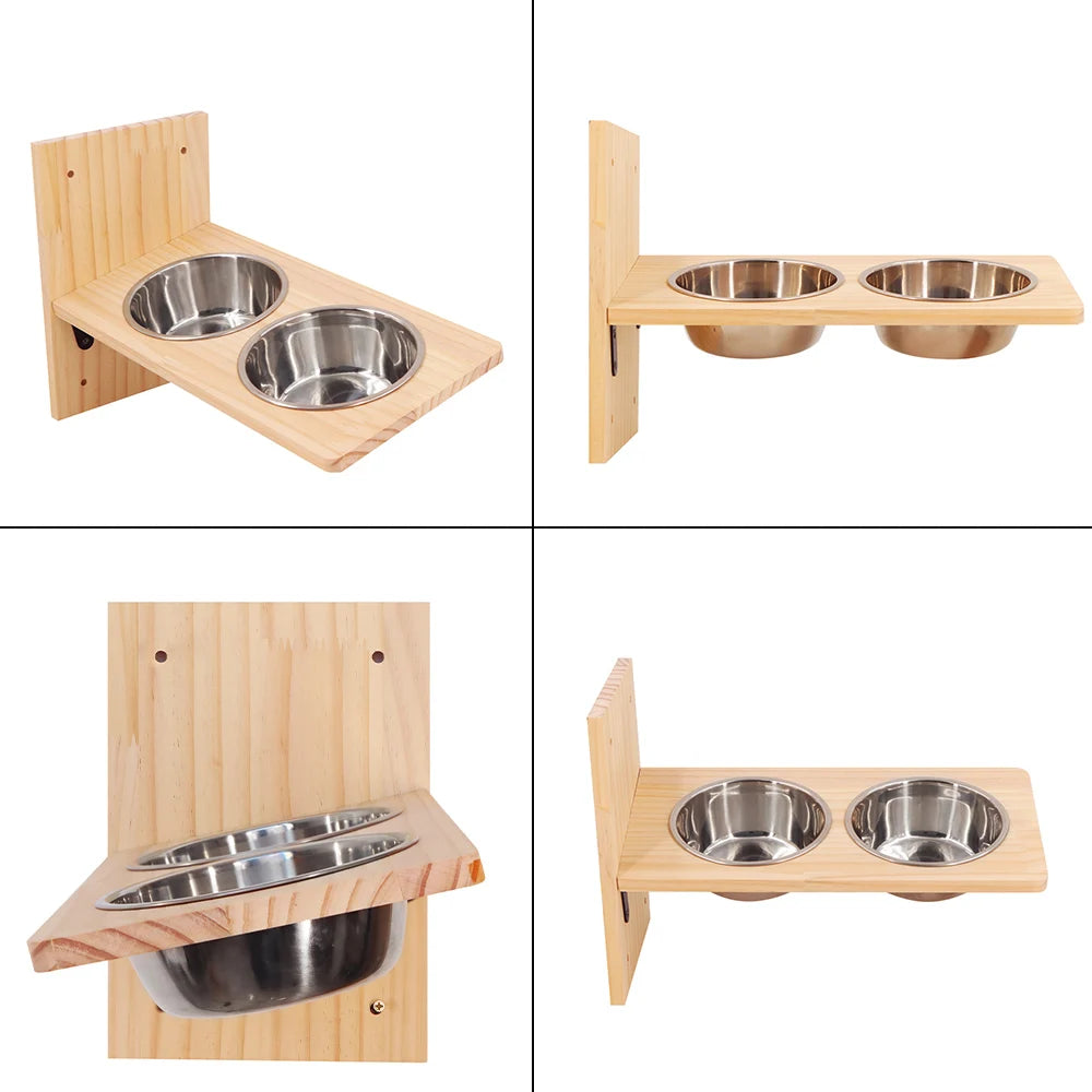 Wall Mounted Cat Bowls with 3 Steps