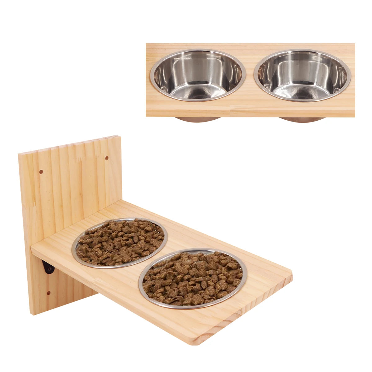 Wall Mounted Cat Bowls with 3 Steps