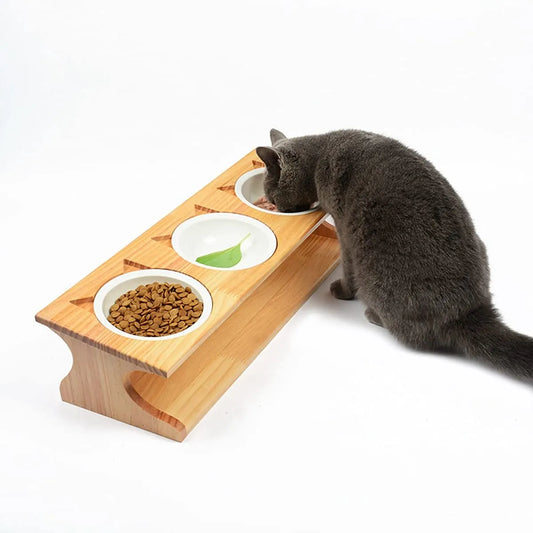 Wooden Stand Cat Bowls